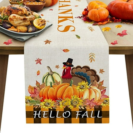 

Linen Linen Table Runner Dresser Scarf Halloween Pumpkin Turkey Tea Table Runner Fall Decoration For Family Farm Dinner Holiday Party