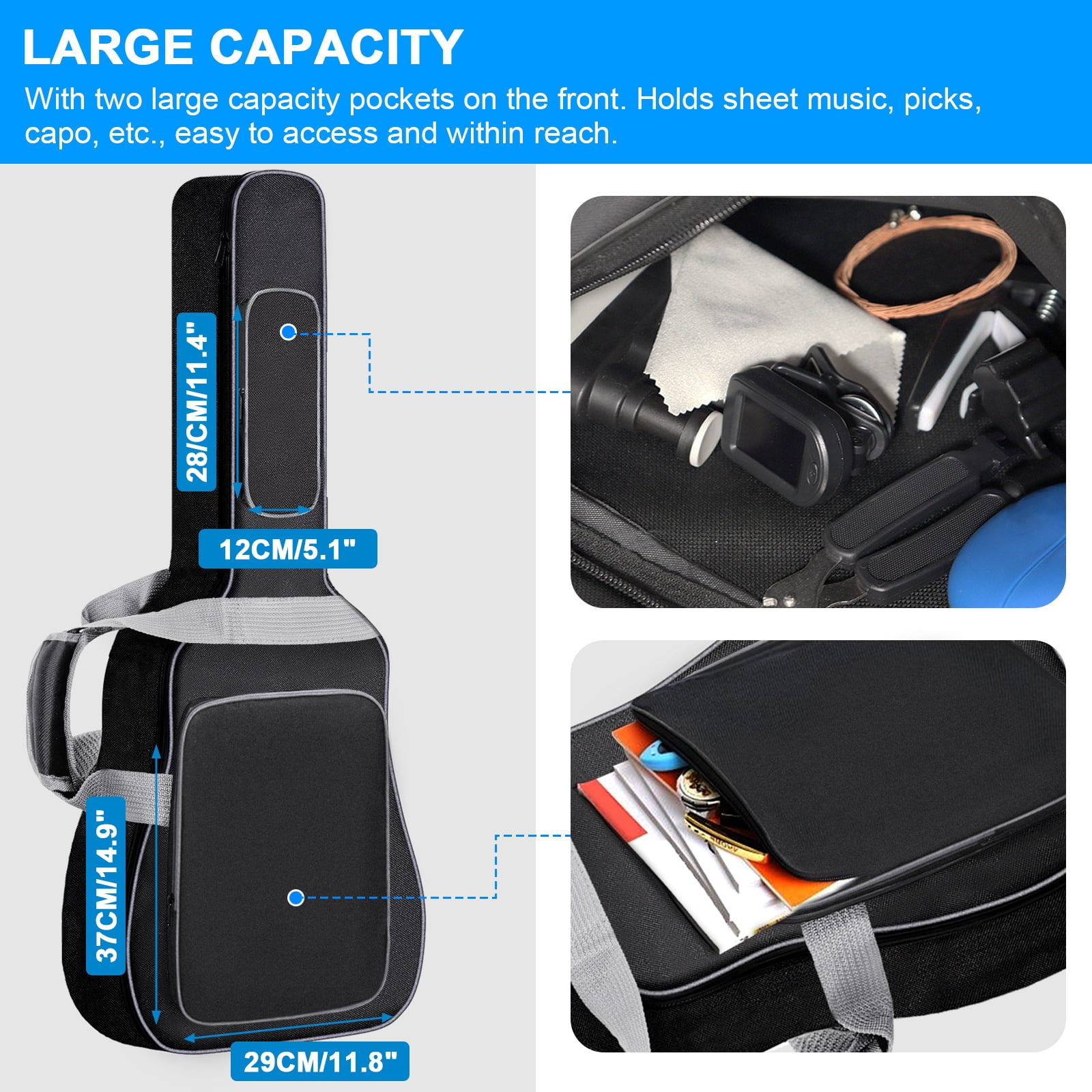 FANOTEK 39" Electric Guitar Bag, Thickened 12mm Sponge Padding Gig Bag, Waterproof Backpack Dustproof Soft Case with Large Pocket Neck Strap Black