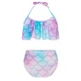 thumbnail image 1 of TiaoBug Girls 2 Pcs Mermaid Bikini Sets Shiny Halter Ruffles Crop Top with Triangle Brief Bathing Suit Tankini Pink Blue B 130, 1 of 5