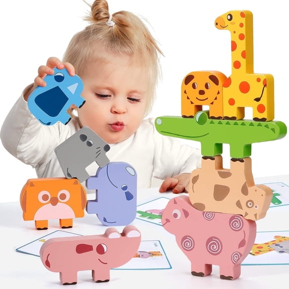 Style-Carry Montessori Toys for Kids 1 2 3, Wooden Stacking Building Blocks Construction Preschool Educational Gifts for Toddlers Boys Girls