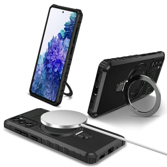 for Samsung Galaxy S20 FE Case with Stand, Magnetic Rugged Military Grade Shockproof Portective Case Compatible with MagSafe Wireless Charger&Magnetic Car Mount Holder, Black