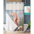 thumbnail image 2 of No Hook Shower Curtains with Snap in Liner, Orange Seahorse Coastal Waterproof Fabric Shower Curtain, Nautical Starfish Coral Beach Double Layers & See-Through Top Window Bathroom Curtains 36''x72'', 2 of 6