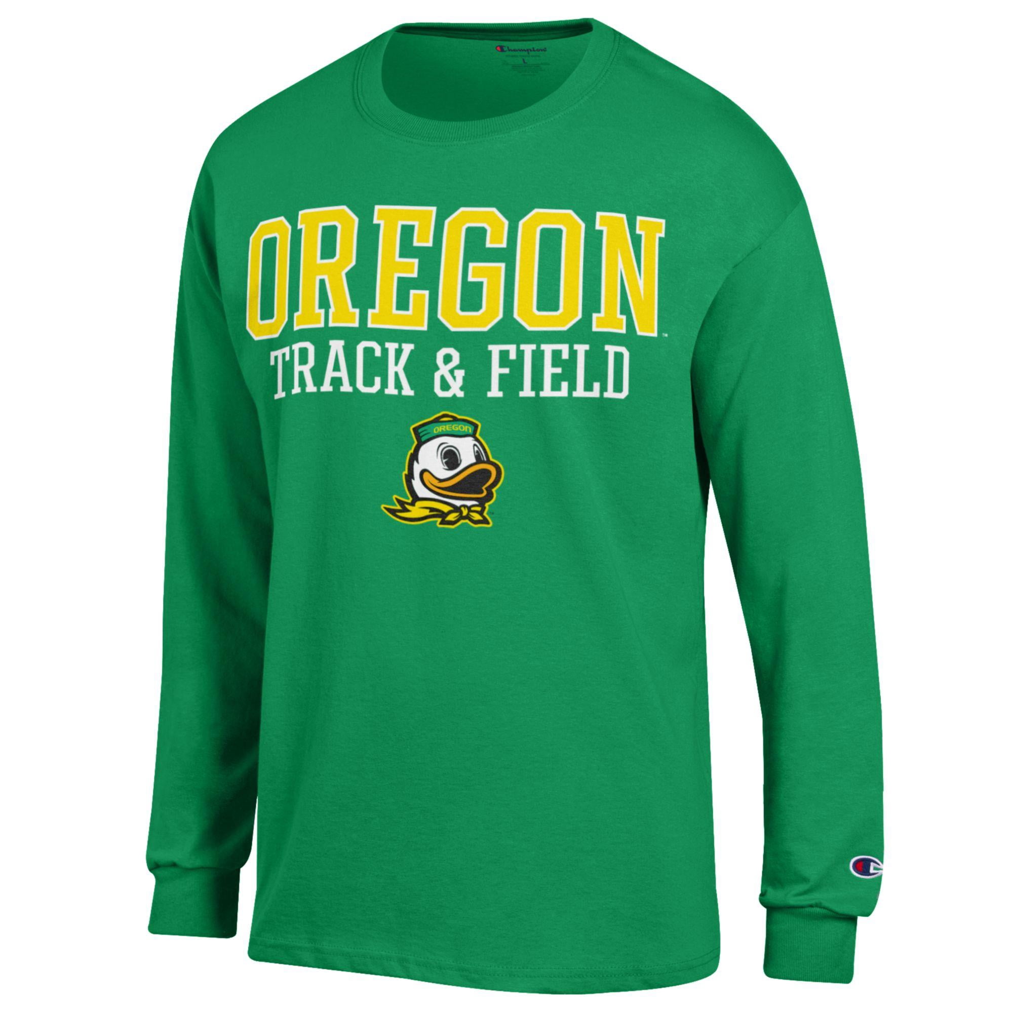 Men's Champion  Green Oregon Ducks Track & Field Stack Long Sleeve T-Shirt