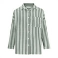 thumbnail image 3 of POIUYTR Womens Button Down Shirts Striped 3/4 Sleeve Collared Dress Shirt Casual Loose Office Work Classic Cotton Linen Blouses Tops, 3 of 4