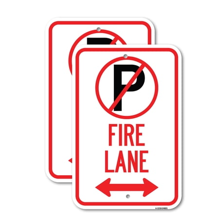 (2 Pack) Fire Lane (No Parking Symbol and Arrow Pointing Left and Right) | 12 X 18 Heavy-Gauge Aluminum Sign | Rust Free Aluminum Weather Resistant Waterproof Fade Resistant 2