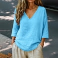 thumbnail image 2 of 3/4 Sleeve T Shirts for Women Womens Casual Tops Ladies Tops 3/4 Sleeve Professional Blouses for Women Womens Shirts Dressy Casual Women's Gauze Tops Cute Tunic Tee Vintage Tunic Blue 3XL, 2 of 7