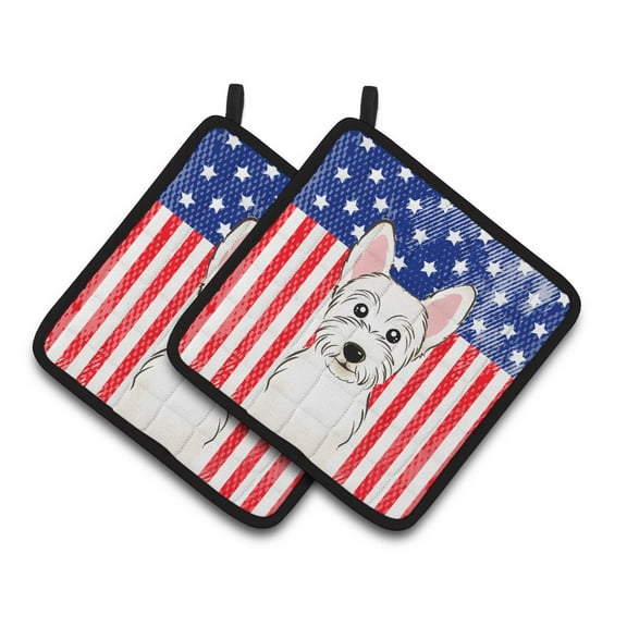 Carolines Treasures BB2156PTHD Flag and Westie Pair of Pot Holders , 7.5HX7.5W, multicolor