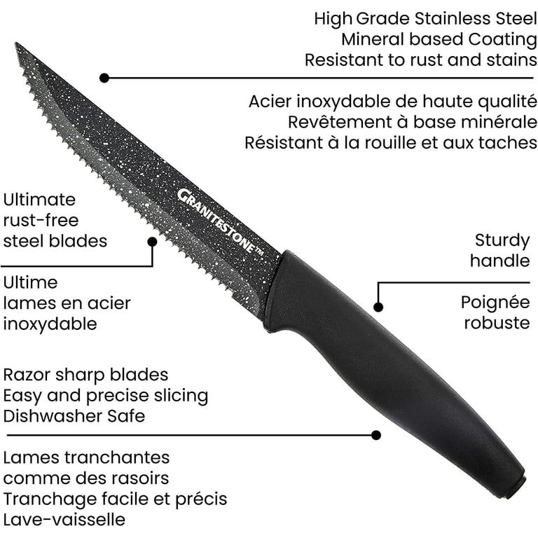 GraniteStone Diamond GraniteStone NutriBlade 6-Piece Stainless Steel Knife  Set - Black, Non-Stick Blades, Dishwasher Safe, Easy-Grip Handles in the  Cutlery department at