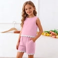 thumbnail image 4 of Tank Top Set for Girls, Solid Color Bubble Ruffle Trim Round Neck and Shorts 2-Piece Summer Casual Outfit for Kids, 4 of 9