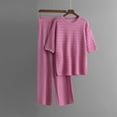 thumbnail image 2 of Two Piece Sets for Women Cooling Summer Outfits Loose Textured Short Sleeve Tops and Wide Leg Ribbed Pants Suits One Size (Free Size, Hot Pink), 2 of 3