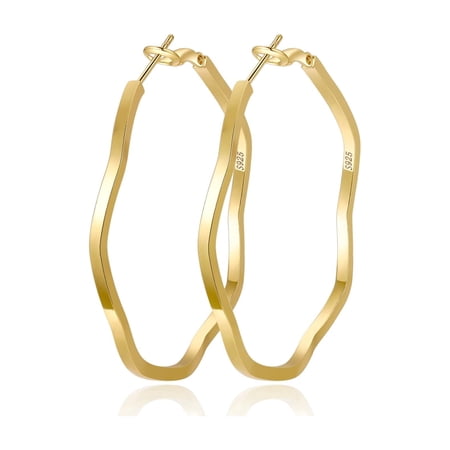 VEEDOFA 14K Gold Plated Big Hoop Earrings, 925 Sterling Silver, Hypoallergenic, 30–60mm, Gift for Women