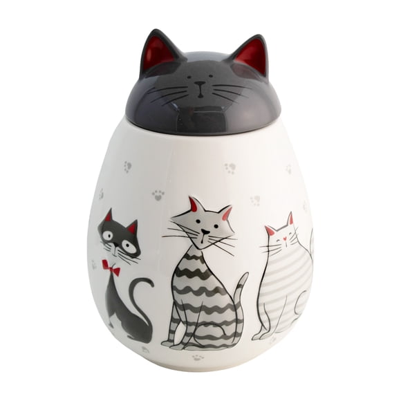 Galletero Cerámica con Tapa Forma de Gato, Contenedor Decorativo Galletas, Dulces o Snacks, Diseño Gatos Relieve, Organizador Kawaii de Cocina