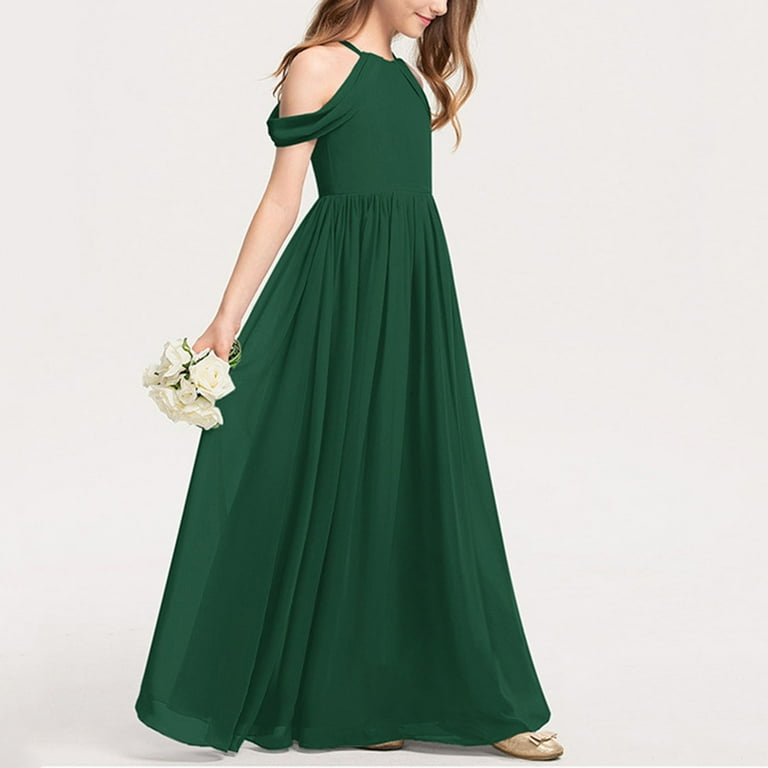 Cold Shoulder Junior Bridesmaid Dress Pleated Chiffon Flower Girls Dresses  for Formal Wedding Pageant Party Gown 3-14T