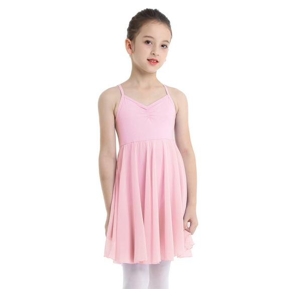 RUNQHUI Child Girls Ruffle Elegant Ballet Dancing Dress Gymnastics Tulle Tank Leotard Modern Pink M