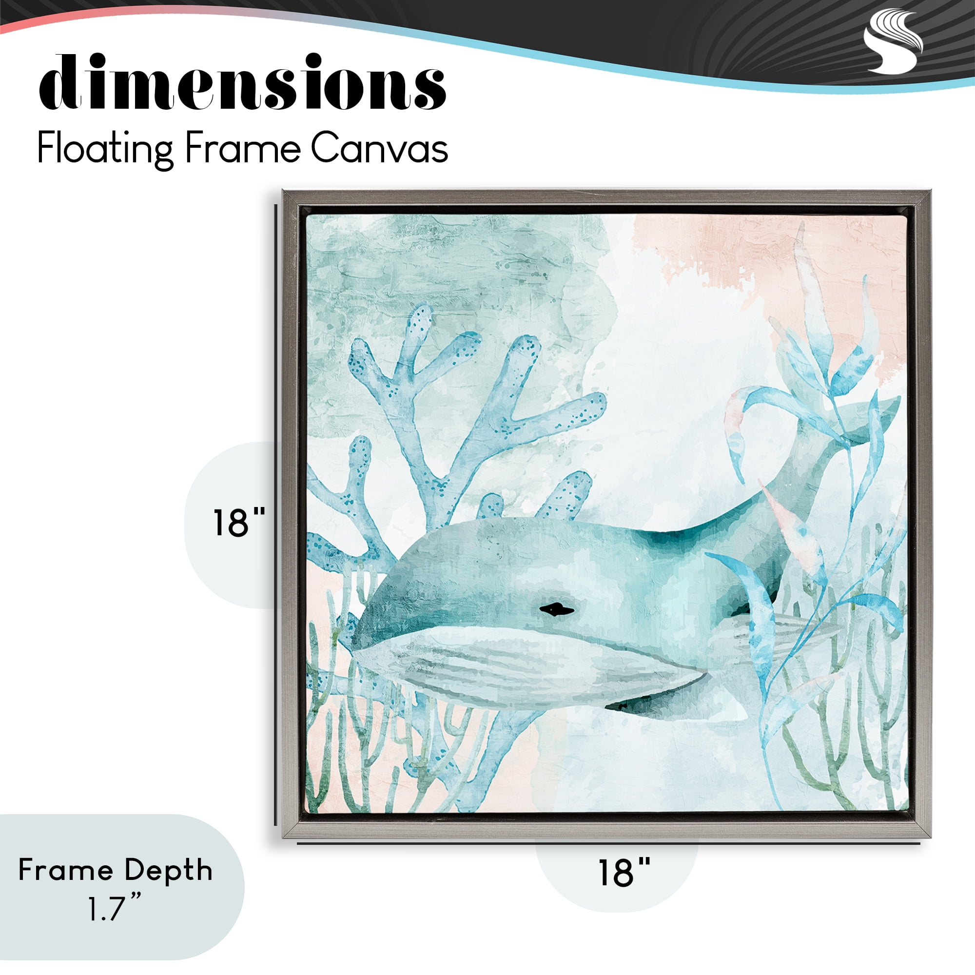 Stupell Industries Whale Sea Swim Gray Framed Floater Canvas Wall Art, design by Kim Allen