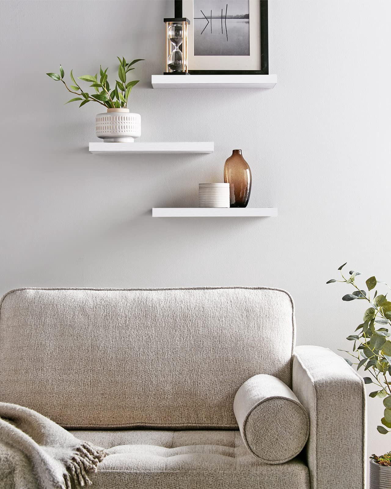 HAPOO 23.6 inch Wood Floating Shelves Wall Mounted Shelves, White, Set of 2