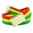 thumbnail image 1 of Men's Gold Military Flip Top Belt Buckle with Canvas Web Belt Medium Rasta Stripe, 1 of 3