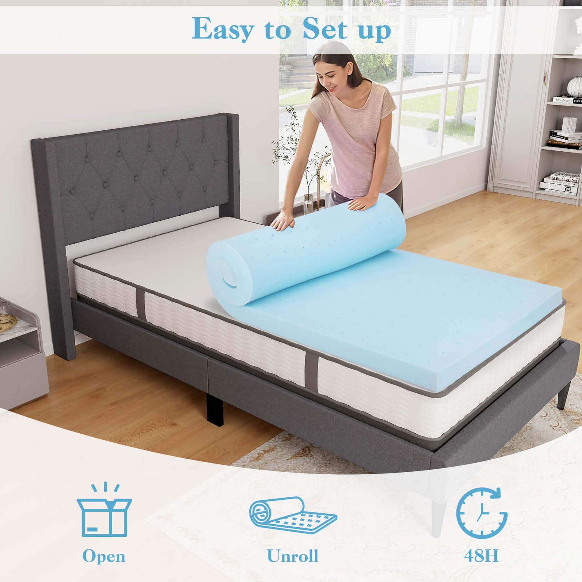 Costway 3" Gel-Infused Memory Foam Mattress Topper with Removable & Washable Cover Twin