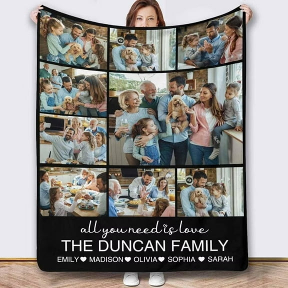 AISENIN Personalized Pictures Throw Blanket for Family Friends Pets Custom Blankets with Photo Collages for Bedroom Office Travel Christmas Birthday Gifts