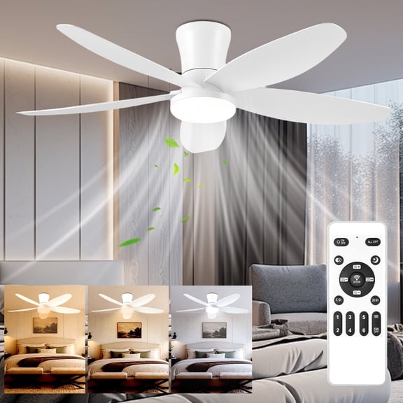HAARAY 42 Inch Ceiling Fans with Lights, Modern Ceiling Fan with Lights and Remote, DC Reversible 6 Speeds 3 CCT, Low Profile Flush Mount Quiet Ceiling Fan for Bedroom Kitchen Office Patio