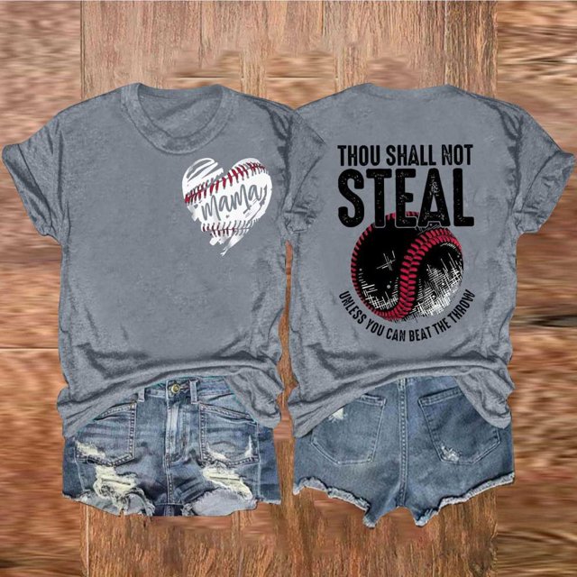 SDNall Mode Décontractée pour Femmes, T-Shirt à Manches Courtes, Col Rond, Imprimé Double Face, Amour Baseball