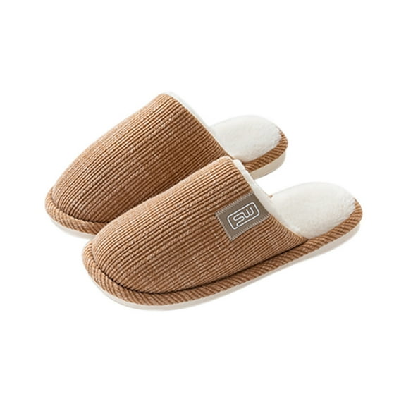 Xfvqtps Mens and Womens Cotton Slippers Flannel Lining Close Toe Solid Color Simplicity Thick Bottom Memory Foam Comfortable Non-Slip Warm Winter Home Slippers Khaki