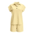 thumbnail image 4 of Arlun Linen Sets for Women 2 Piece Summer Outfits Sleeveless Button up V-Neck Tank Top and Wide Leg Shorts with Pockets Loose Fit Lightweight Breathable Vacation Matching Sets Yellow XS, 4 of 5