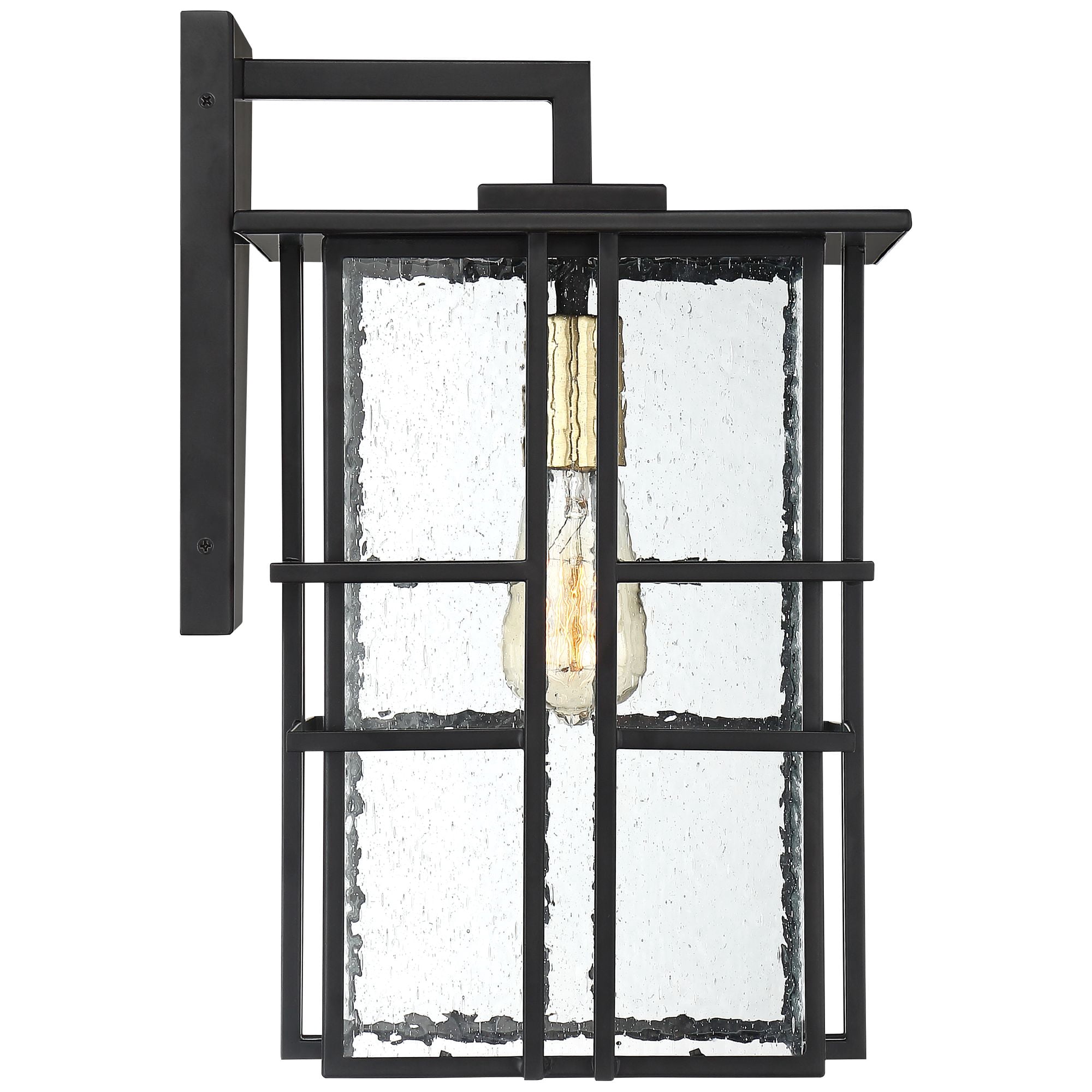 Possini Euro Design Arley Modern Industrial Outdoor Wall Light Fixtures Set of 2 Black 16" Seedy Glass for Post Exterior Barn Deck House