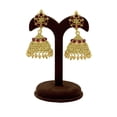thumbnail image 3 of Radhna Floral Shape Design Antique Gold Plated South Indian Collection Kempu Stone Work Jhumka Earring - Red, 3 of 3