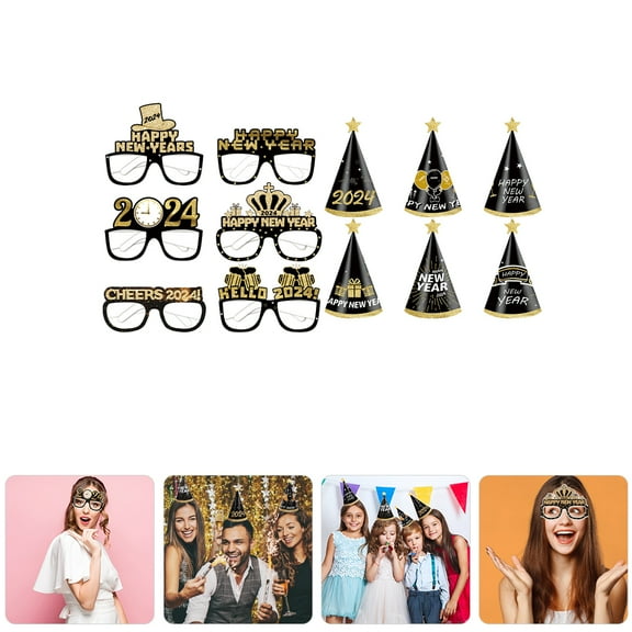 IDEANATEGRATE 1Set Party Props New Year Glasses 35x7.1in Paper Hats for New Year's Parties
