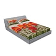 thumbnail image 2 of Ambesonne Rustic Fitted Sheet & Pillow Sham Set, Blooming Poppy Flowers, Queen, Orange Brown, 2 of 2