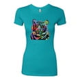 thumbnail image 2 of Cool Rainbow Neon Trippy Jungle Tiger Eyes Animal Lover Womens Slim Fit Junior Tee, Tahiti Blue, 2XL, 2 of 3