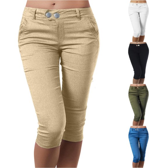 Xiaoxatg Women's Pants, Summer Women Outdoor Casual Slim Cargo Shorts with Pockets for Lightweight Trousers Comfort Khaki XL
