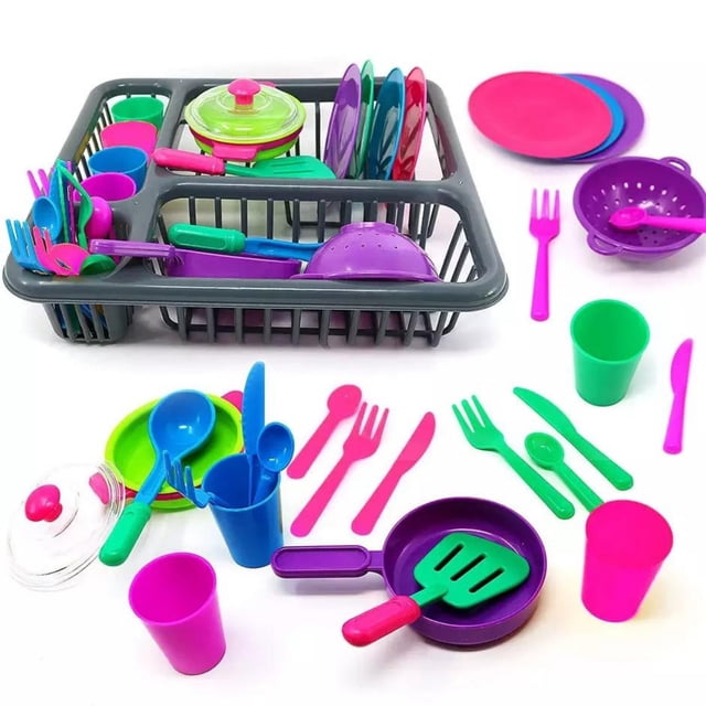 BKER 28 Piece Kids Kitchen Playset Realistic Cooking Toys For Children Pretend Chef Utensils Set