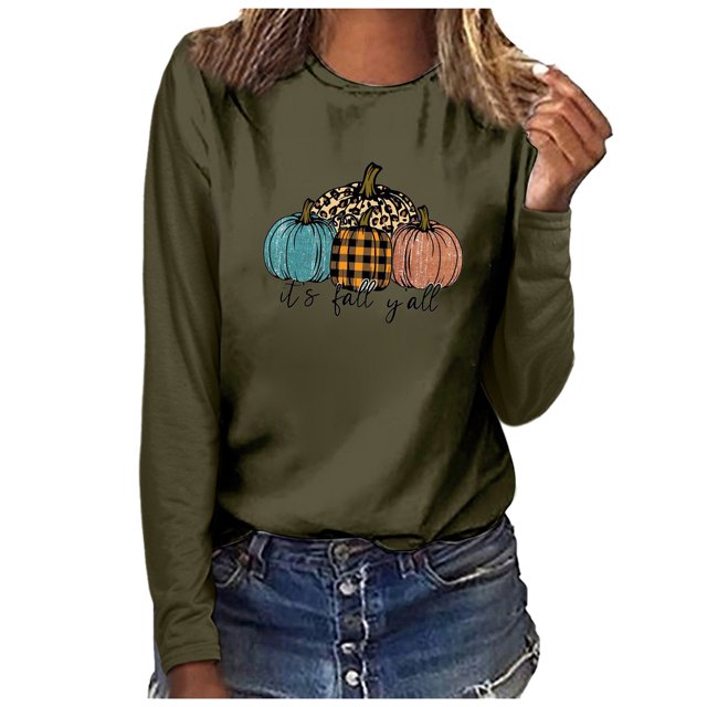 Staron Chandails à Manches Longues pour Femmes C'est l'Automne Yall Hauts de Mode d'Automne Citrouille Graphique Chic Col Rond Blouse Basique Mignonne T-Shirts d'Hiver Chandail Cadeaux Douillets pour Femmes