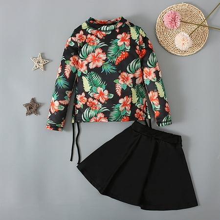

QISIWOLE Infant Girls Swimwear Girls Fish Long Sleeve Top Shorts Skirt Beach Two Piece Split Swimsuit clearance under $10