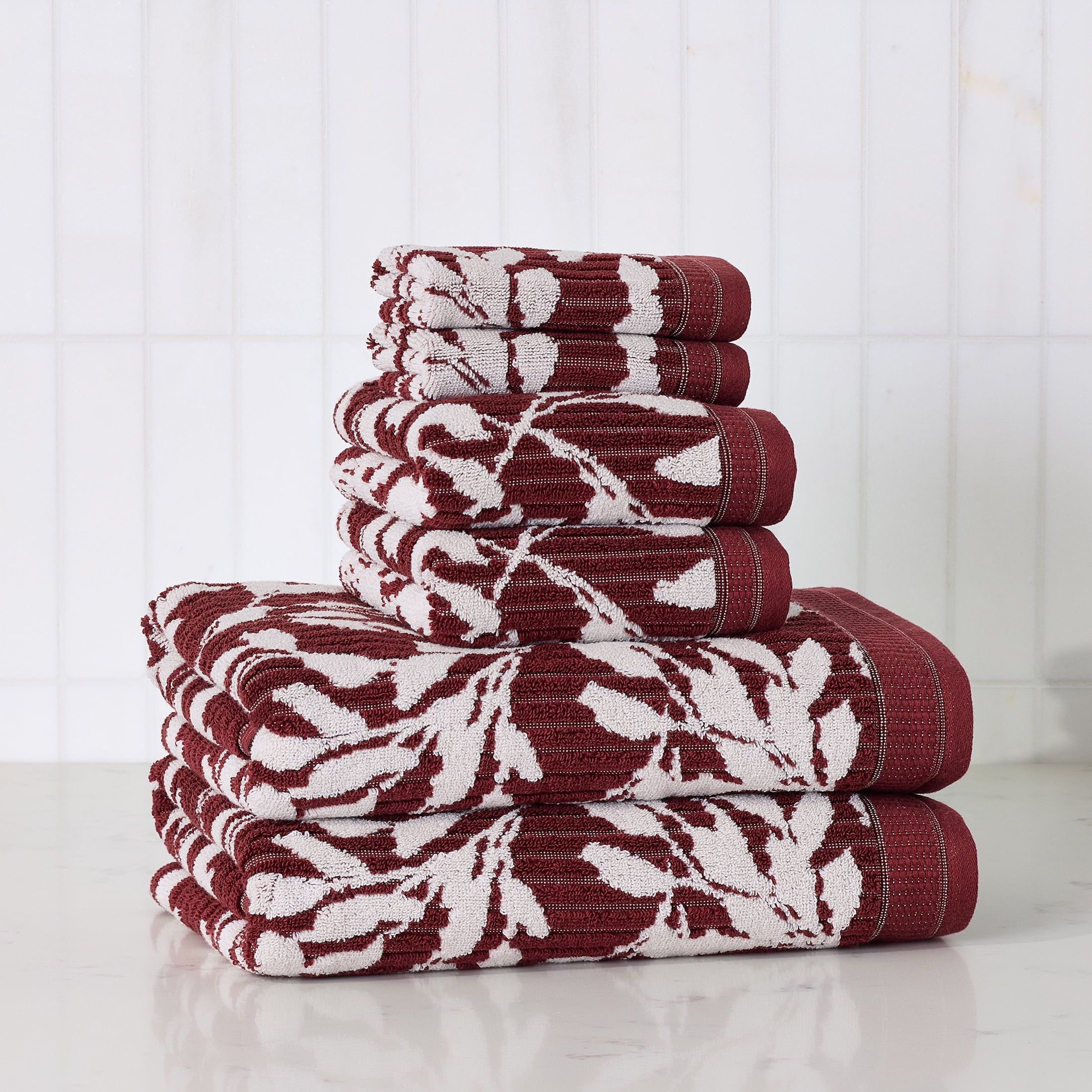 Better Homes & Gardens Signature Soft Floral 6 Piece Towel Set,Deep Redwood/Vanilla Dream