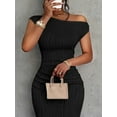 thumbnail image 3 of Women's Textured Single Shoulder Bodycon Maxi Dress with Stretch Ninety Five Percent Polyester Five Percent Spandex, 3 of 10