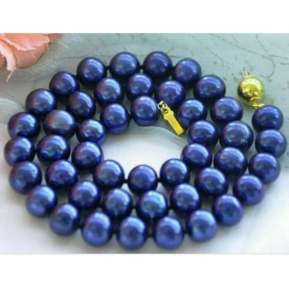K-KED BEAUTIFUL AAA 8mm DARK BLUE SOUTH SEA SHELL PEARL ROUND BEADS NECKLACE 20"
