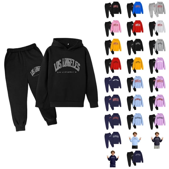 Autumn Winter Girls' 2-Piece Hoodie Pullover & Sweatpants Set – Long Sleeve Casual Outfit with Letter Print, Hooded Toddler Fall Winter Wear