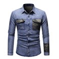 thumbnail image 2 of Camisa de hombre de manga larga de mezclilla con lavado de solapa y botones de camuflaje con bolsillo colorblock Pompotops oipoqjl27507, 2 of 9