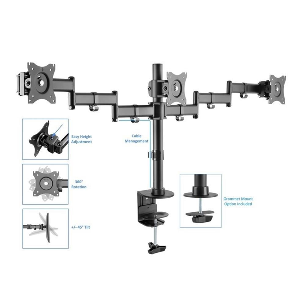 Pemberly Row Adjustable Teak Standing Desk Converter/Triple Monitor Mount Bundle