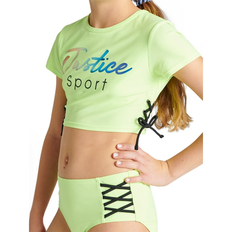 Crop Top, Lace up Swimsuit, Sleeveless Crop Top Bikini, Rash Guard