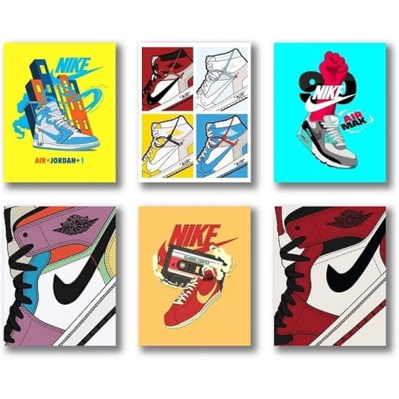 Hypebeast Sneaker Canvas Poster, Set of 6 Air Jordan Wall Art, Air Jordan Shoes Wall Decor, Hypebeast Sneaker Poster for Room, Micheal J Shoe prints , AJ room decor 8x10 inch Unframed