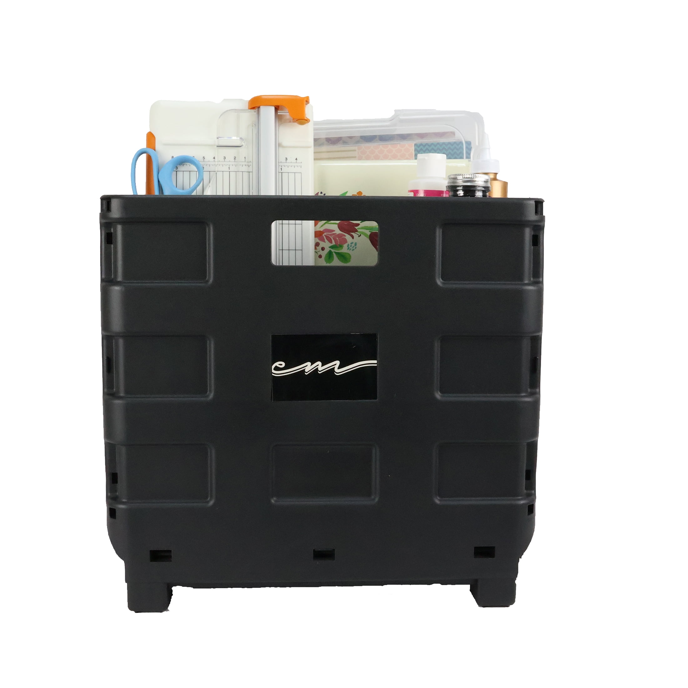 Everything Mary Collapsible Rolling Craft Cart with Lid, Black
