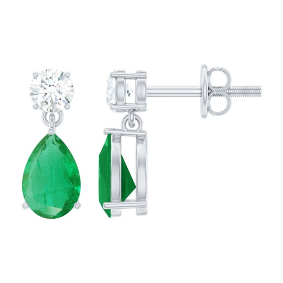 Rosec Jewels Real Emerald Teardrop Earrings for Women (0.7 Carat Pear Shape, AAA Grade) - Emerald Diamond Earrings with Jewelry box, 925 Sterling Silver