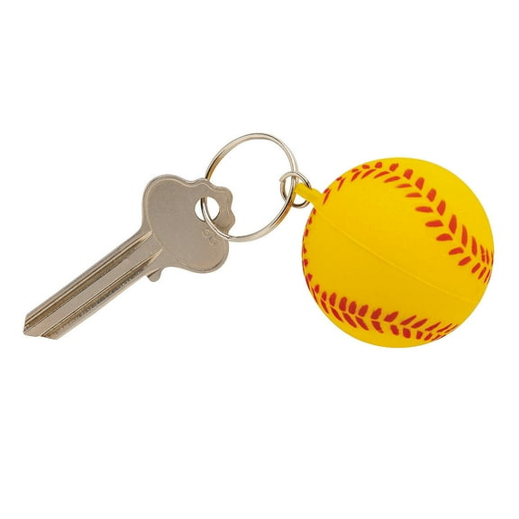 Fun Express 2" diam. Softball Keychain Slow-Rising Squishies - 12 Pieces