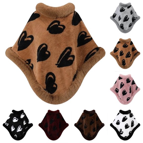 Fewfanhot Faux Fur Trim Printed Poncho Cape, Thick Warm Fleece Lined Wrap Shrug Coat for Women Fall Winter