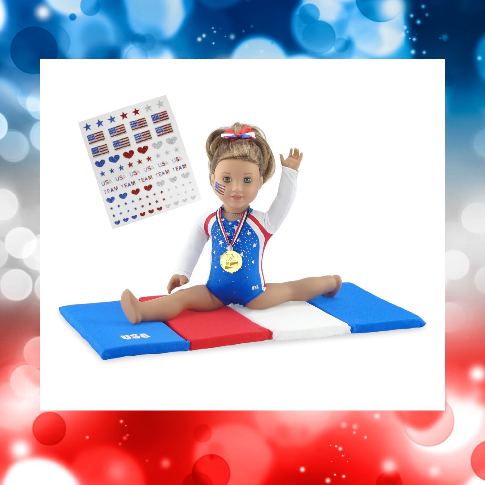 Emily Rose 14 Inch Doll Clothes & Accessories | USA 4 PC Gymnastics Gift  Set, Including Gold Medal and Face Stickers! | Doll NOT Included |  Compatible
