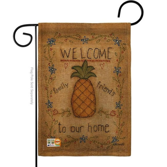 Breeze Decor BD-SH-G-100071-IP-DB-D-US18-SB 13 x 18.5 in. Welcome Sweet Pineapple Burlap Inspirational Home Impressions Decorative Vertical Double Sided Garden Flag